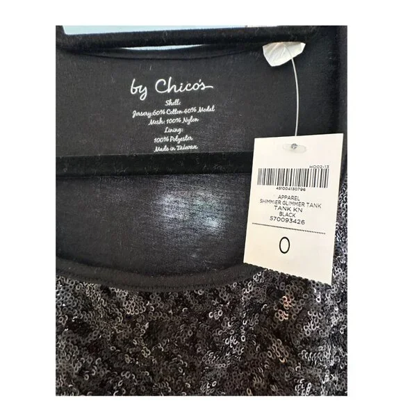Chico’s Shimmer Glimmer Sequin Tank Top Black NWT Size 0 - Picture 3 of 5